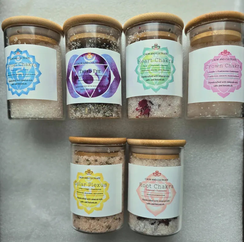 Spiritual Wellness Handmade 7-Chakra Bath Salt Gift Set with Crystals
