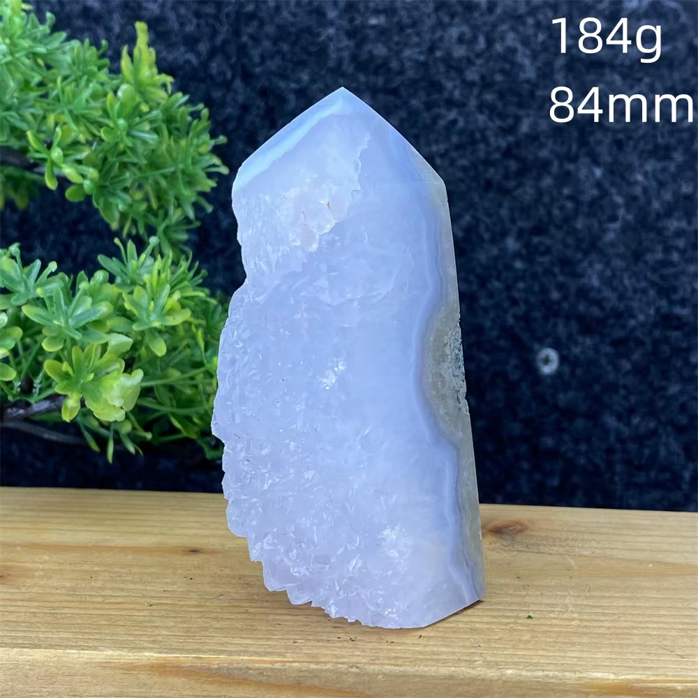 Spiritual Wellness Blue Lace Agate Geode Crystal Tower