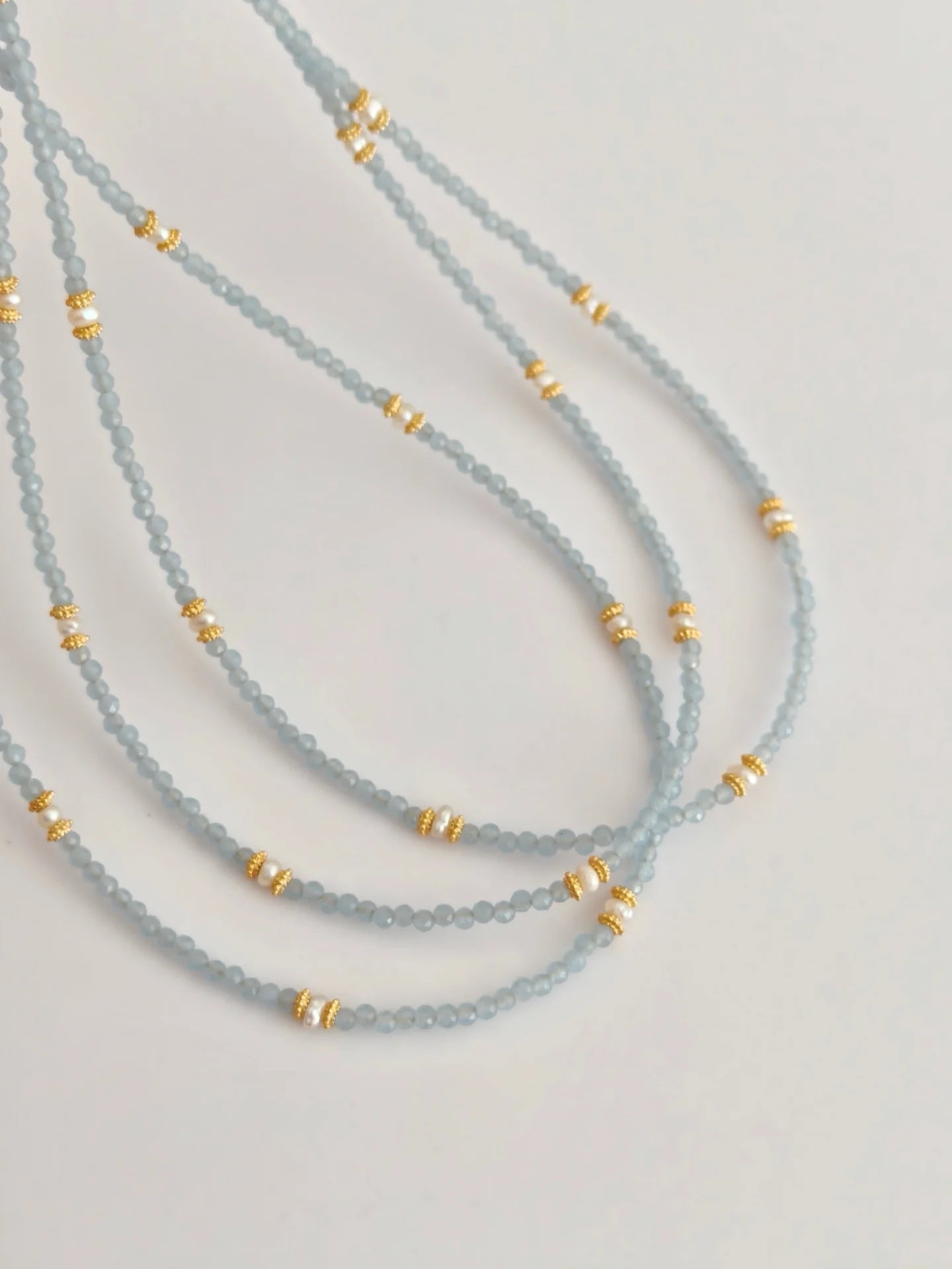 Blue Faceted Cat'S Eye Stone Pearl Necklace