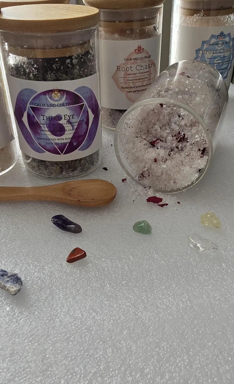 Spiritual Wellness Handmade 7-Chakra Bath Salt Gift Set with Crystals