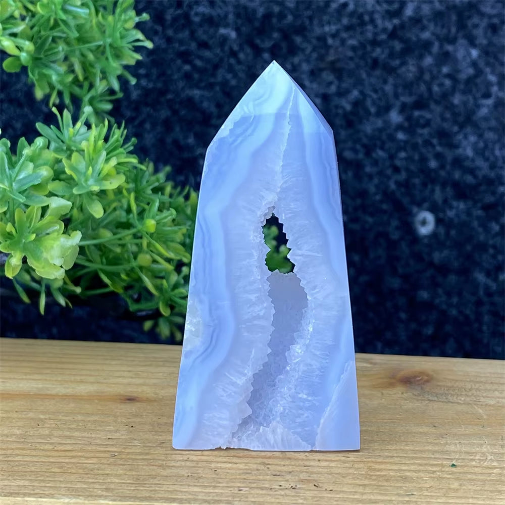 Spiritual Wellness Blue Lace Agate Geode Crystal Tower