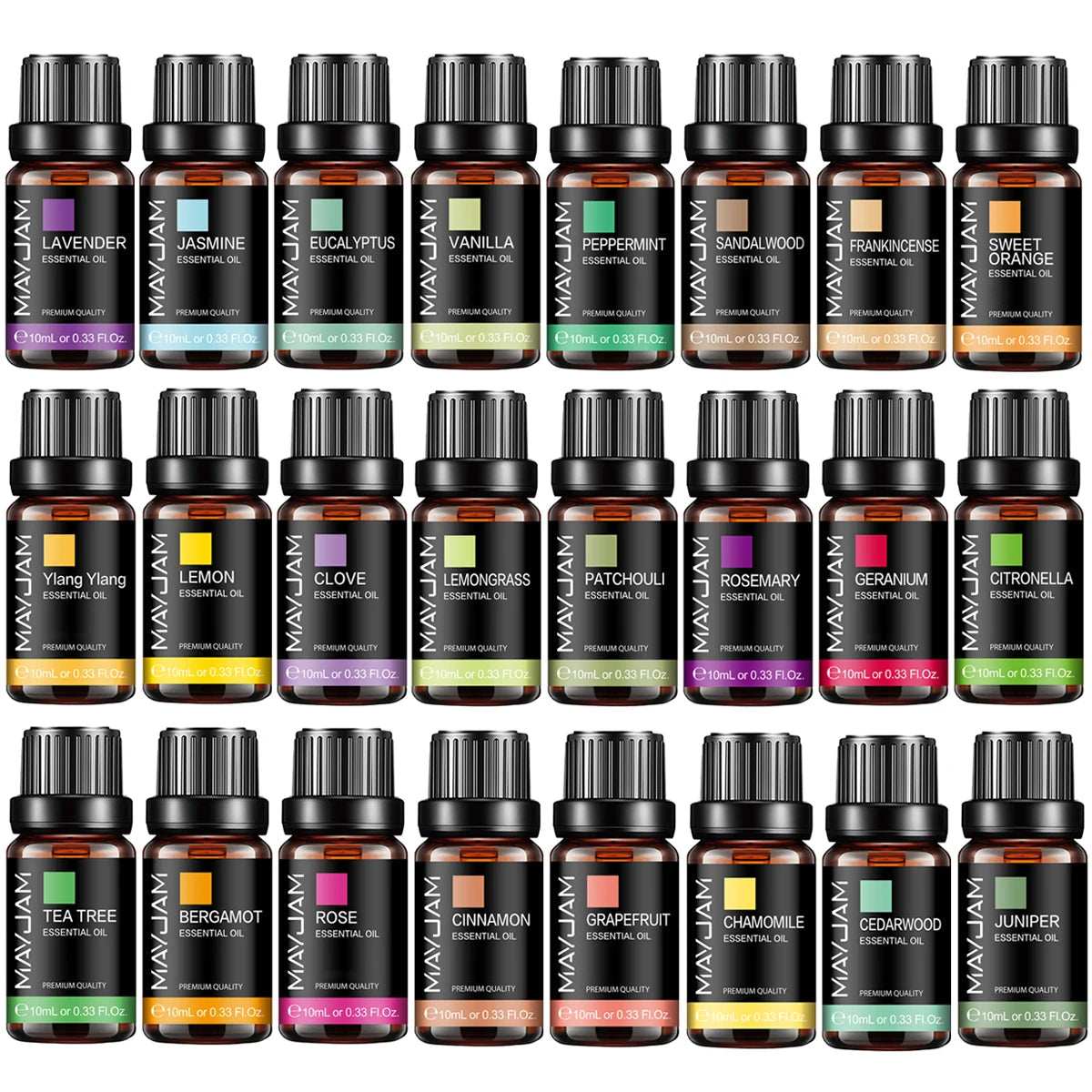 Spiritual Wellness Essential Oil Set (Lavender, Lemongrass, Jasmine, Vanilla, Eucalyptus, Rose, Lemon) 10ml each