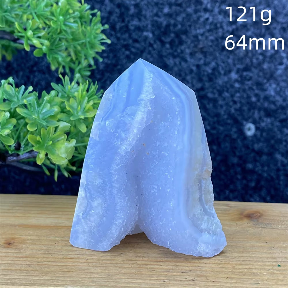 Spiritual Wellness Blue Lace Agate Geode Crystal Tower