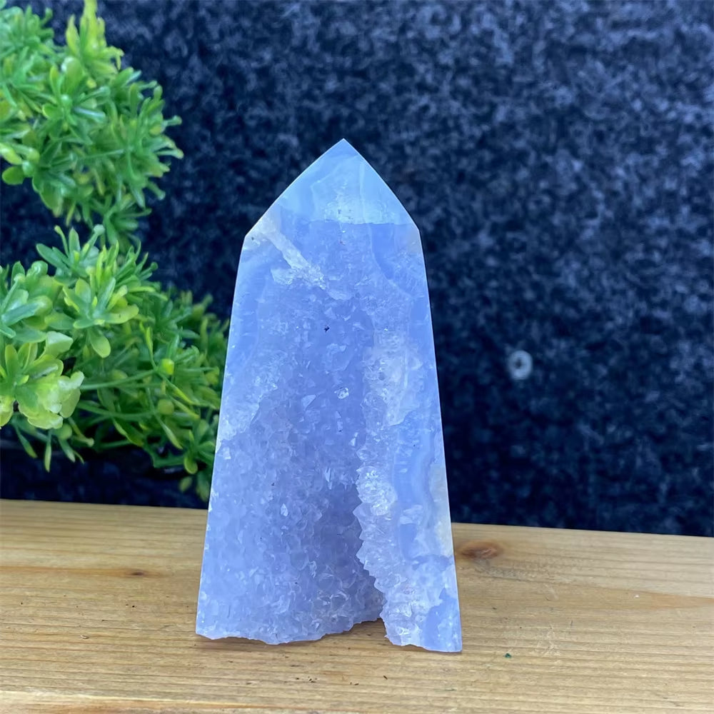 Spiritual Wellness Blue Lace Agate Geode Crystal Tower