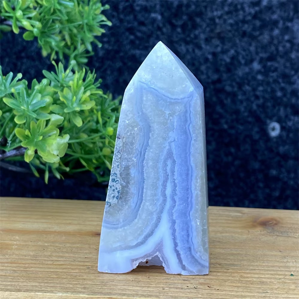 Spiritual Wellness Blue Lace Agate Geode Crystal Tower