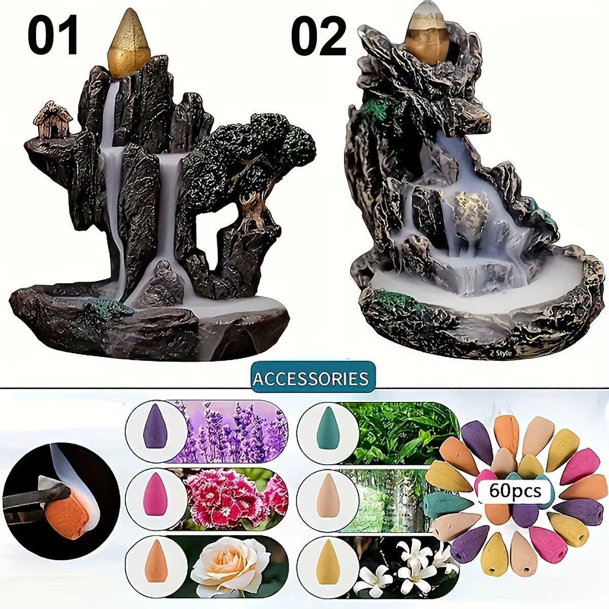 Spiritual Wellness “Mountains River” Reflux Incense Fountain