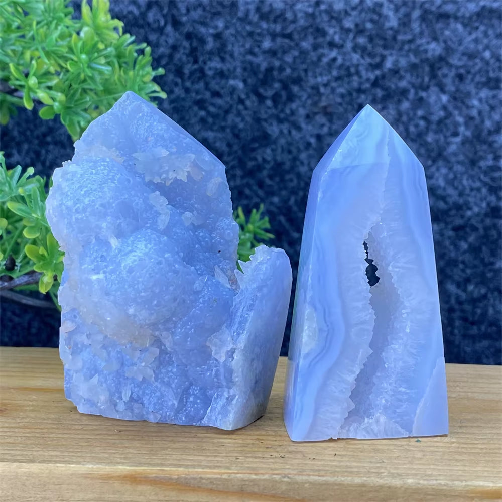 Spiritual Wellness Blue Lace Agate Geode Crystal Tower