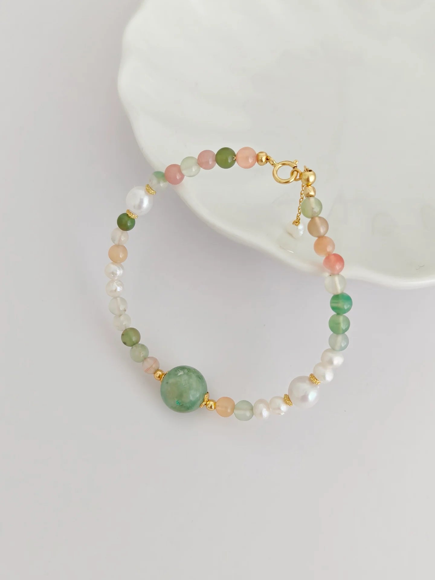 Spiritual Wellness — Pearl & Green Garnet Bracelet