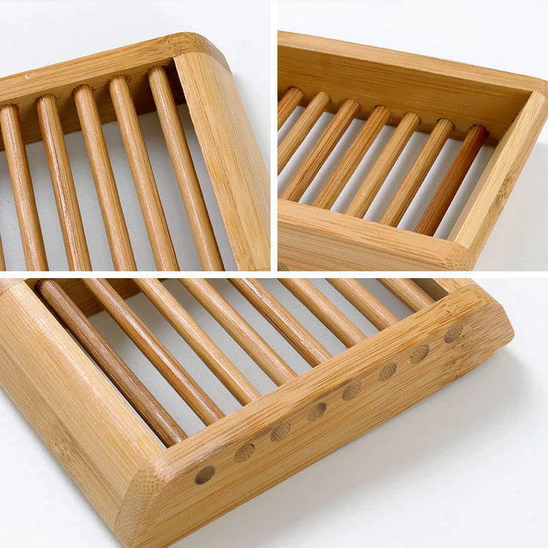 Natural Bamboo Soap Dish Holder: Eco-Friendly Draining Tray for Bathroom & Shower