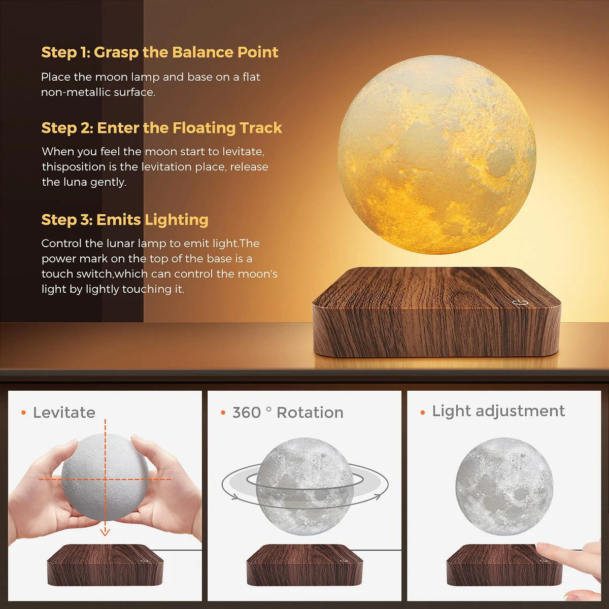 Spiritual Wellness Levitating Moon Magnetic Night Light