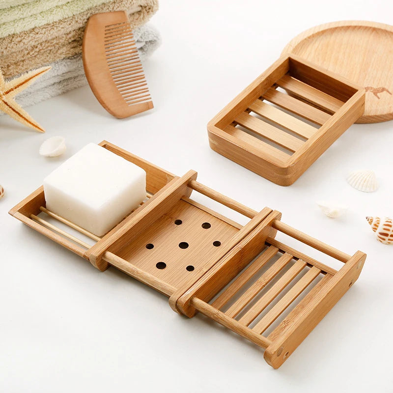 Natural Bamboo Soap Dish Holder: Eco-Friendly Draining Tray for Bathroom & Shower