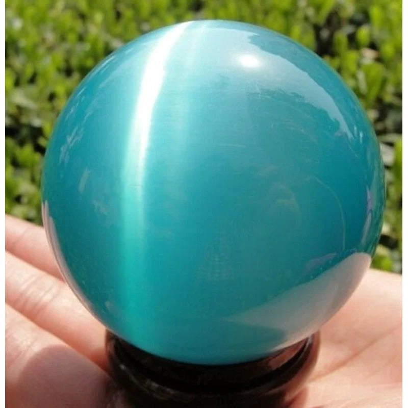 Spiritual Wellness Blue Cat’s-Eye Opal Quartz Sphere 40 mm