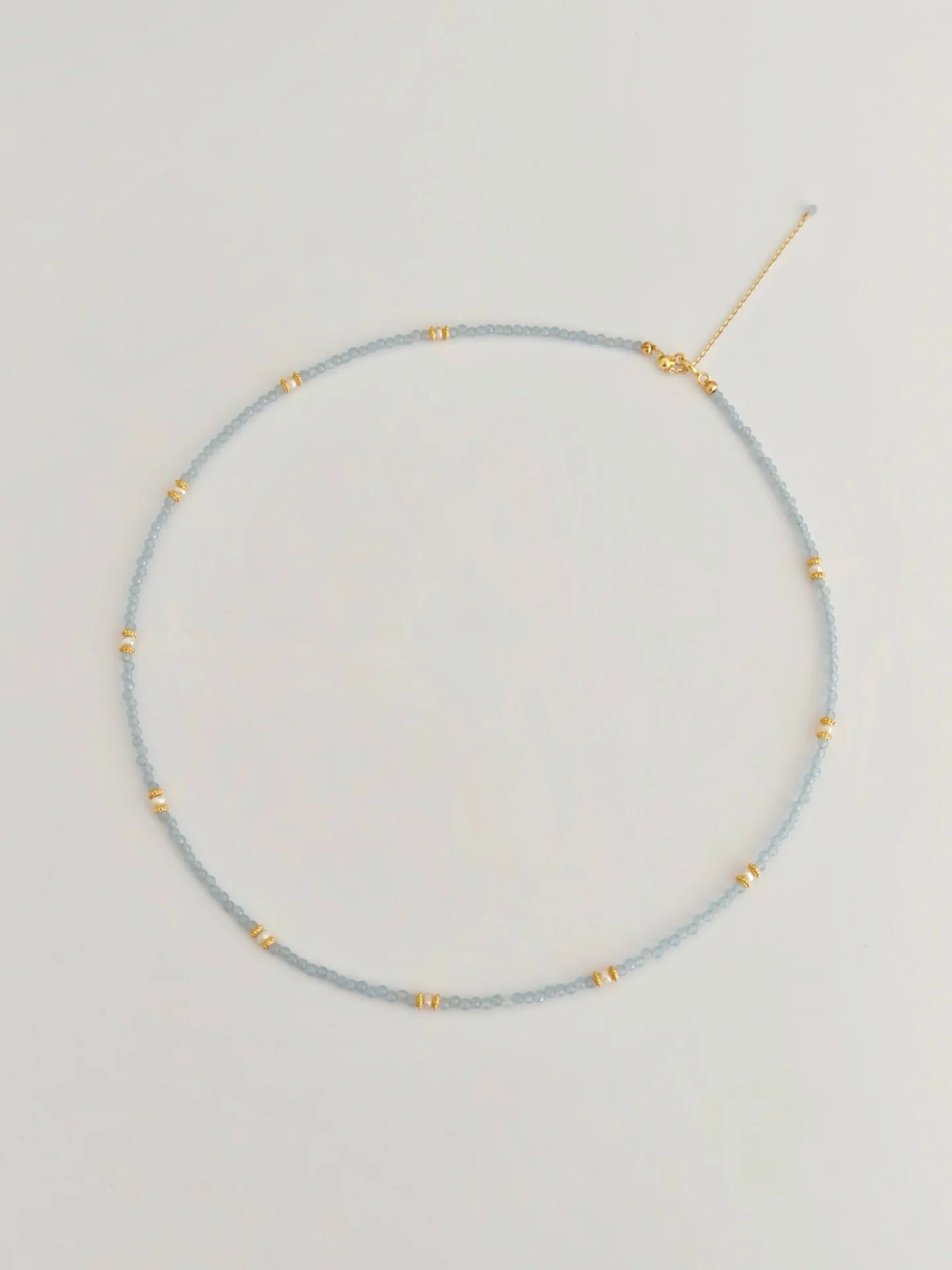 Blue Faceted Cat'S Eye Stone Pearl Necklace