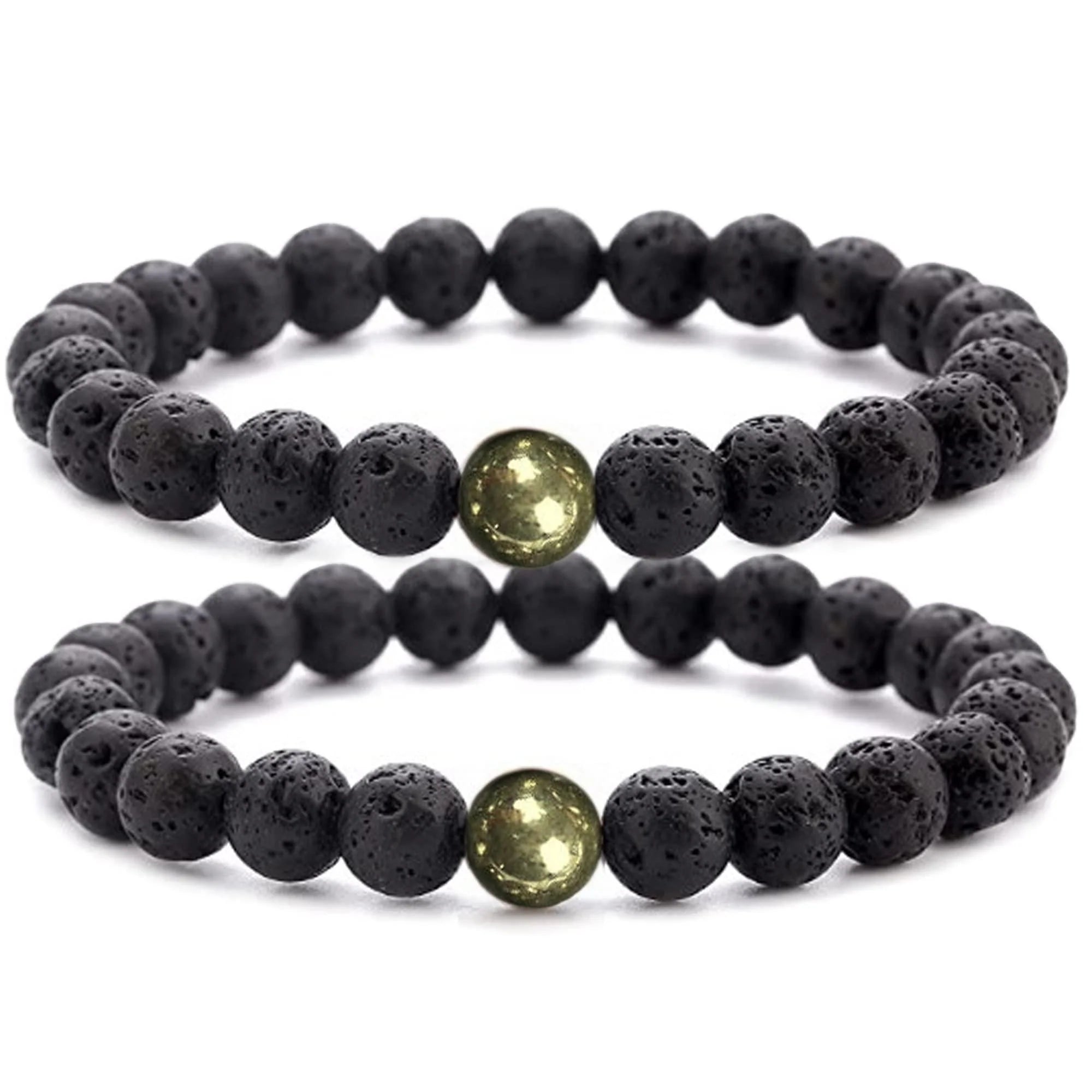 Spiritual Wellness — Black Lava Rock & Pyrite Bracelet, Set of 2