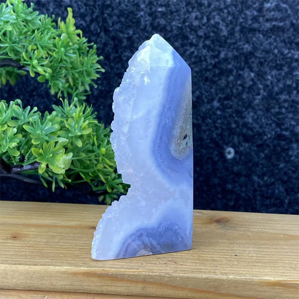 Spiritual Wellness Blue Lace Agate Geode Crystal Tower