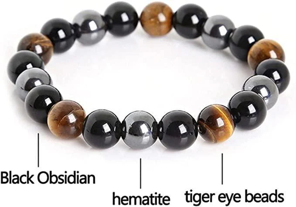 Spiritual Wellness — Triple-Protection Bracelet (Obsidian, Hematite, Blue Tiger Eye)