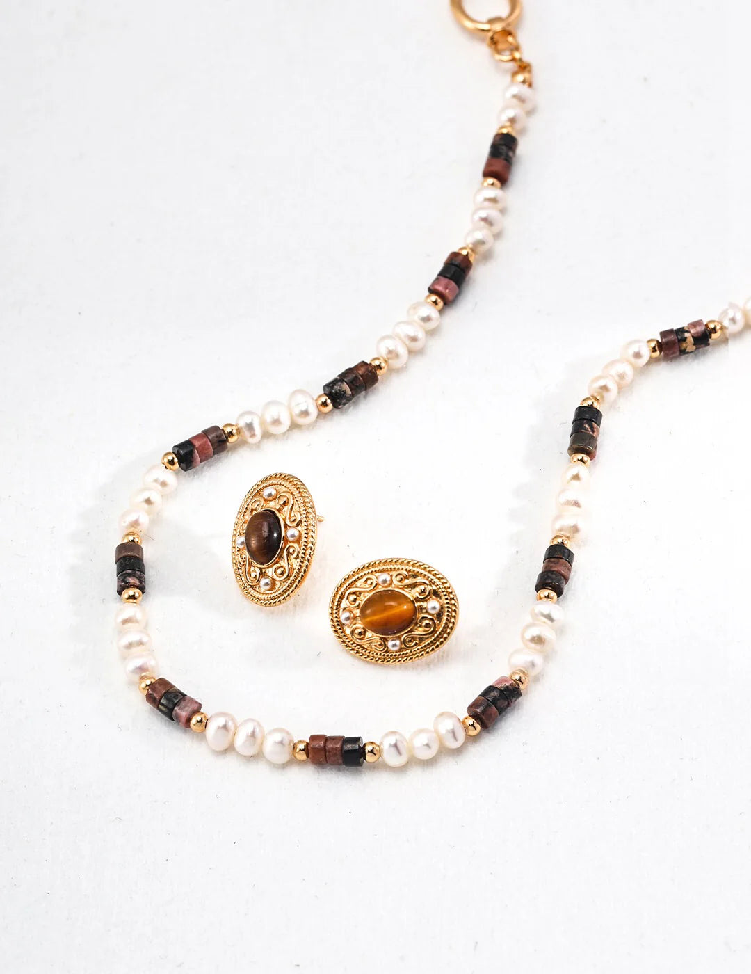 Spiritual Wellness — Tiger Eye Stone Pearl Necklace