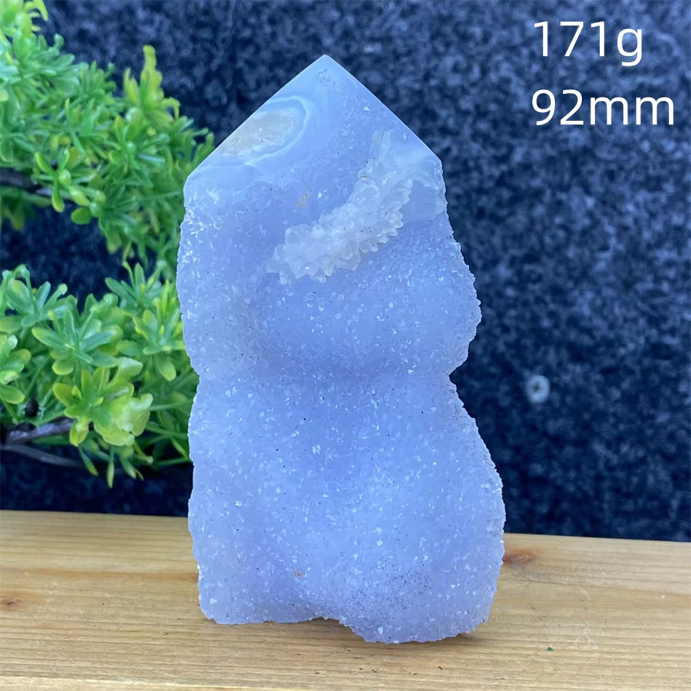 Spiritual Wellness Blue Lace Agate Geode Crystal Tower