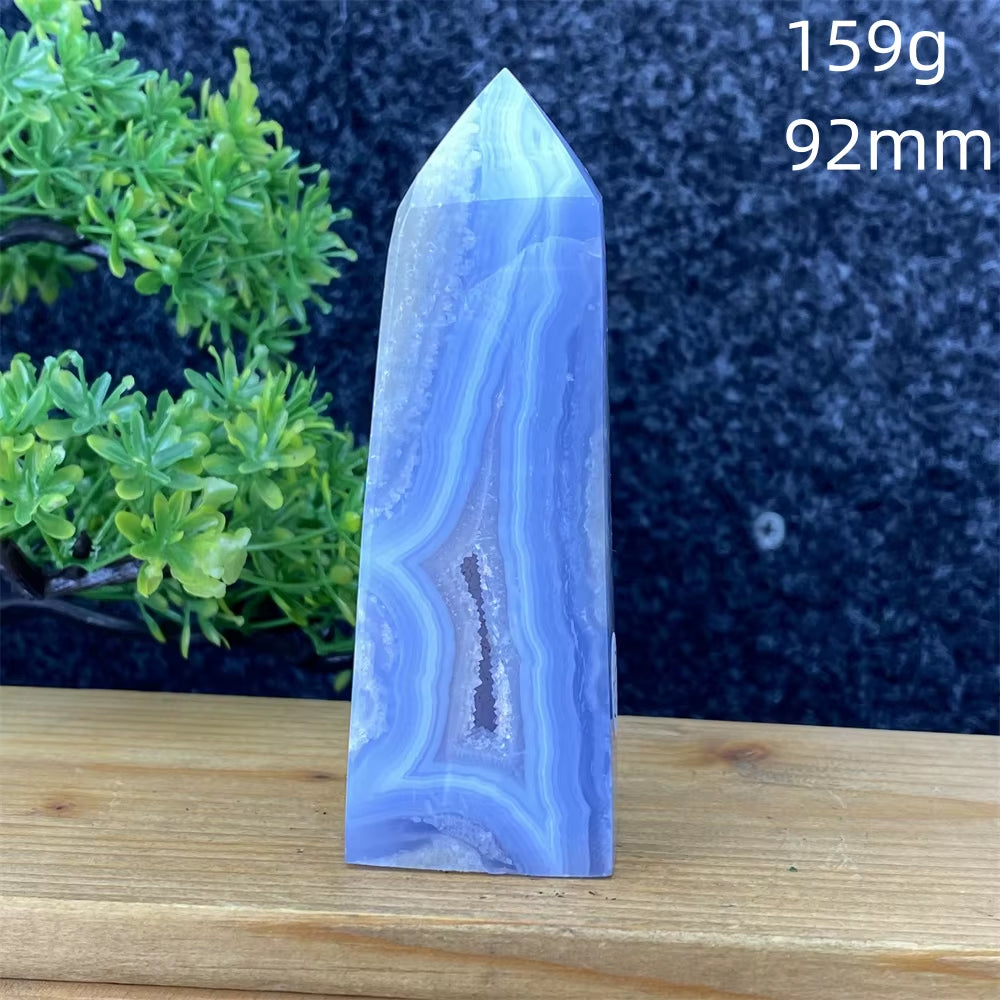 Spiritual Wellness Blue Lace Agate Geode Crystal Tower