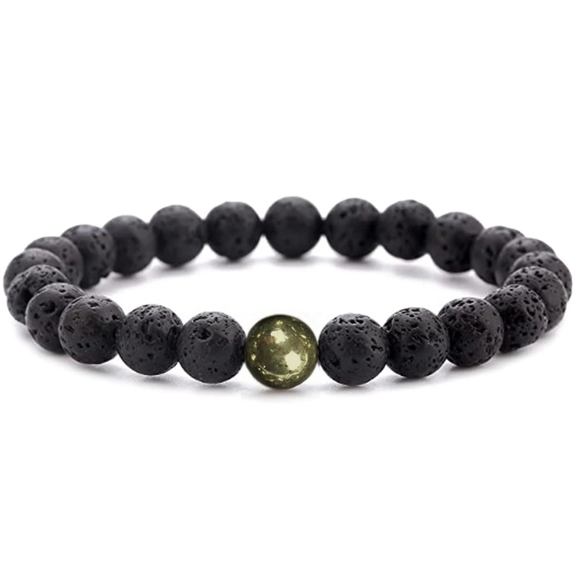 Spiritual Wellness — Black Lava Rock & Pyrite Bracelet, Set of 2