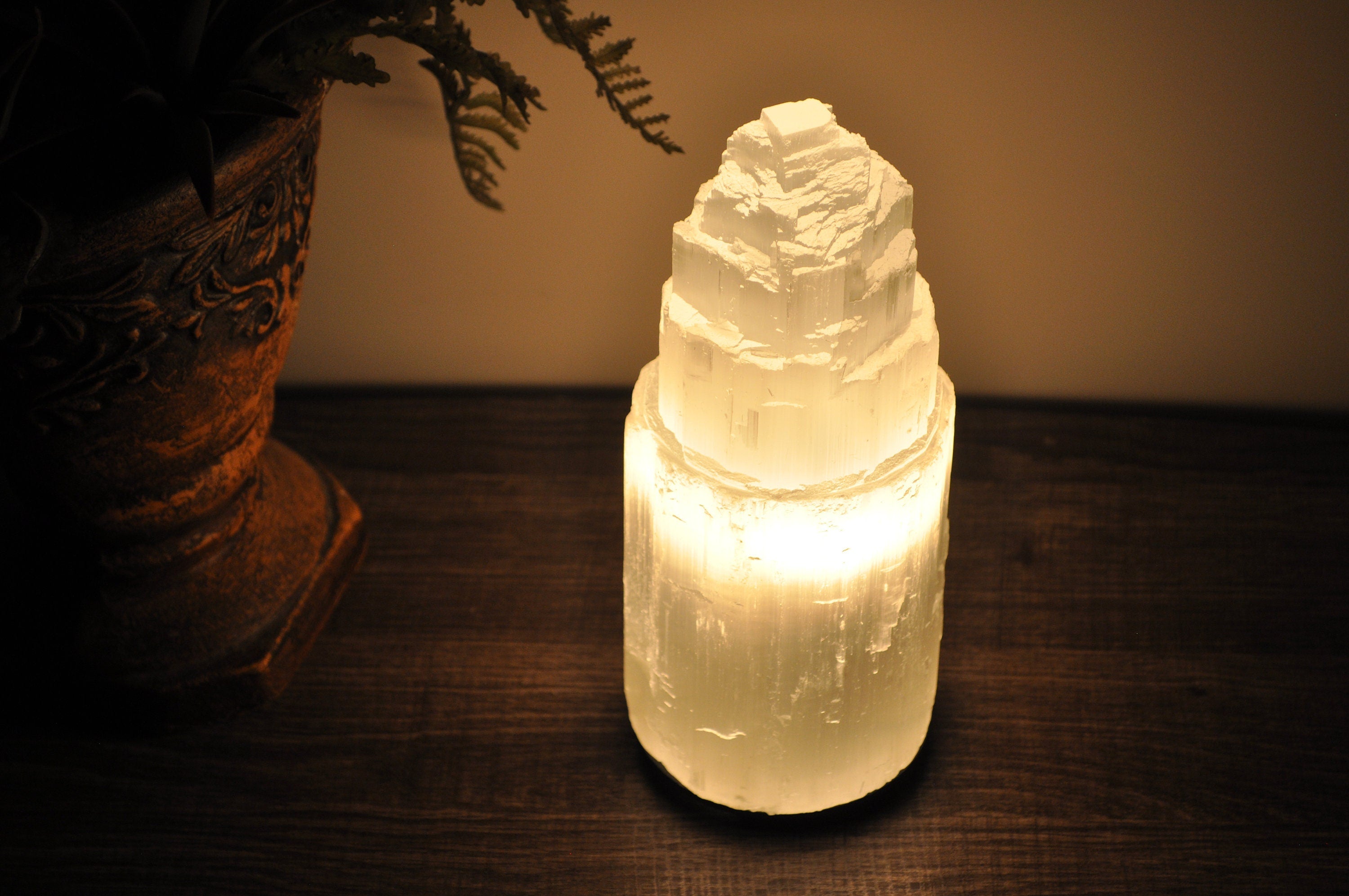 Spiritual Wellness Selenite Skyscraper Tower Lamp