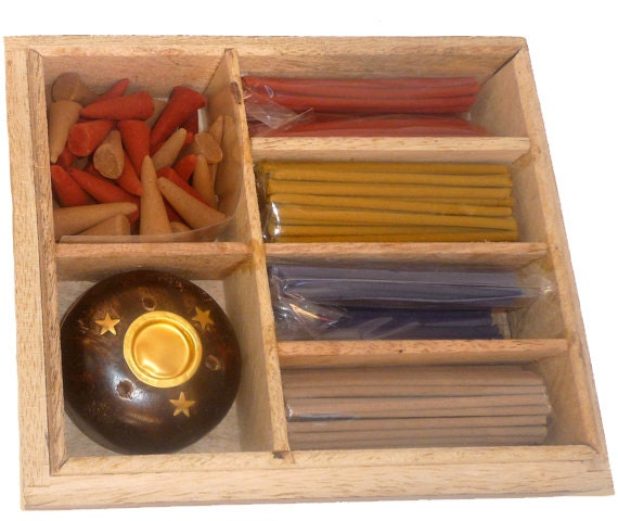 Spiritual Wellness Wood Incense Box with Aromatherapy Sticks