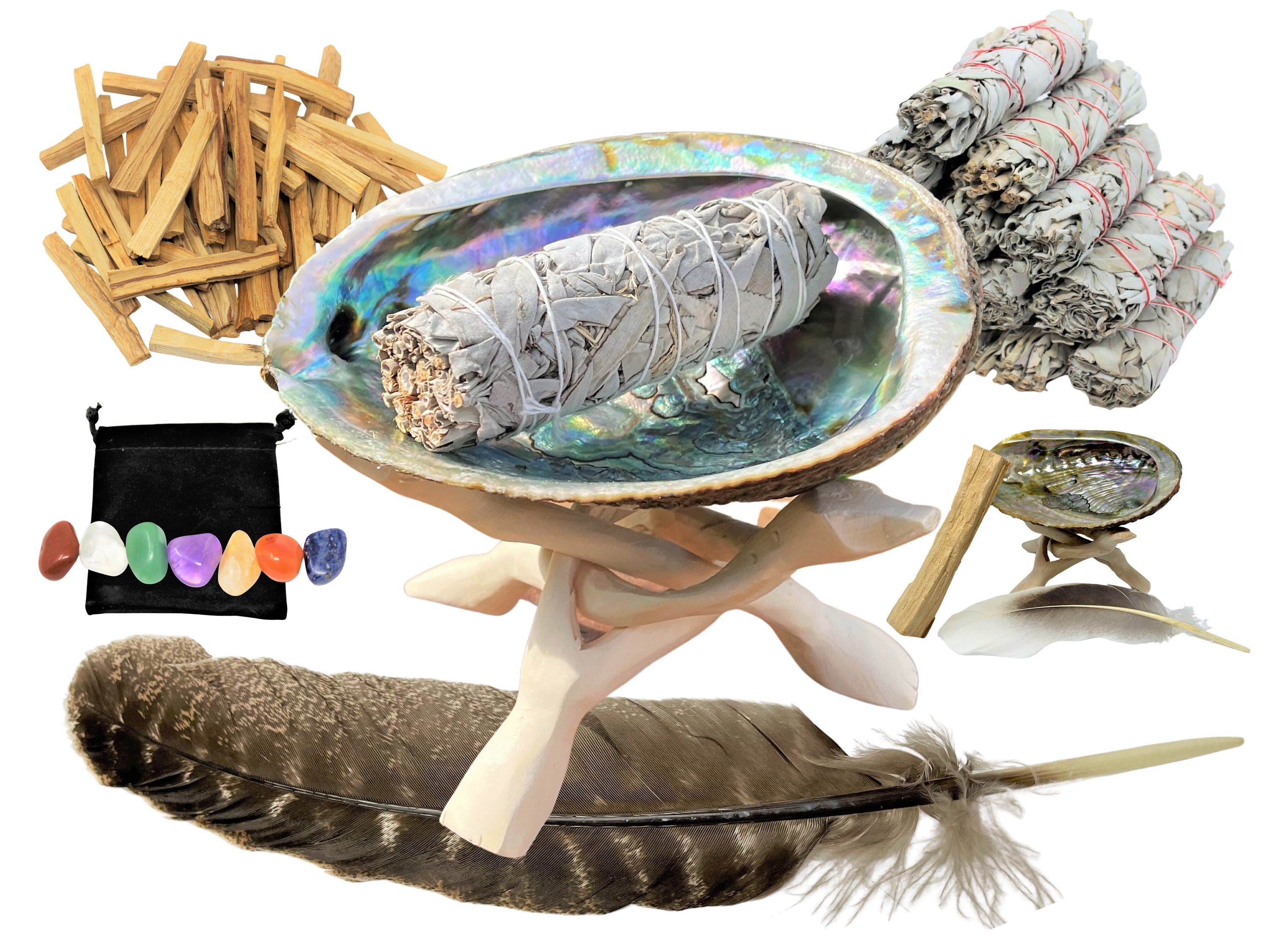Spiritual Wellness White Sage Smudge Kit with Abalone Shell
