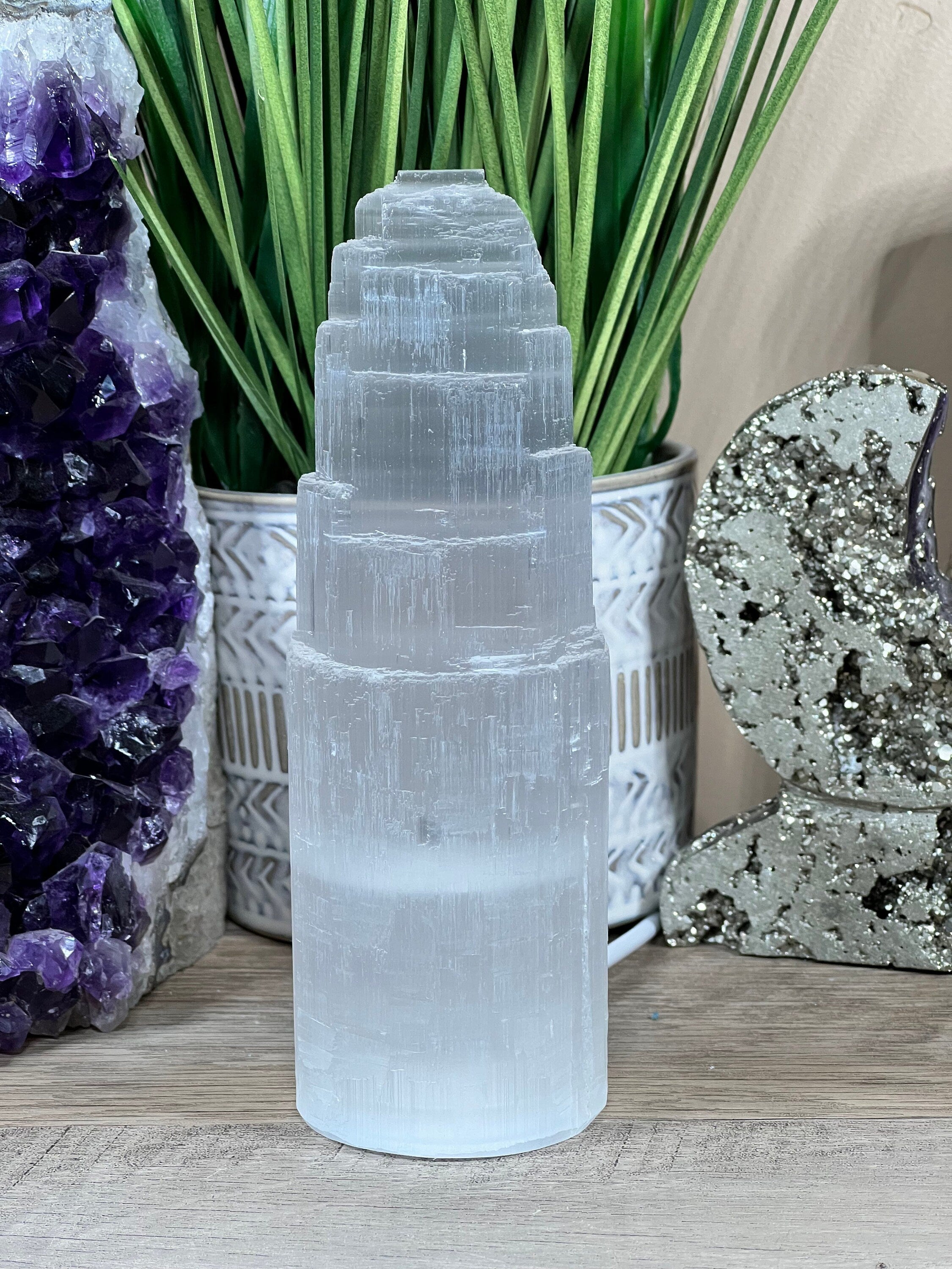6 Inch Selenite Lamp, Night Light, Energy Cleanser, Crown Chakra, Healing Crystals