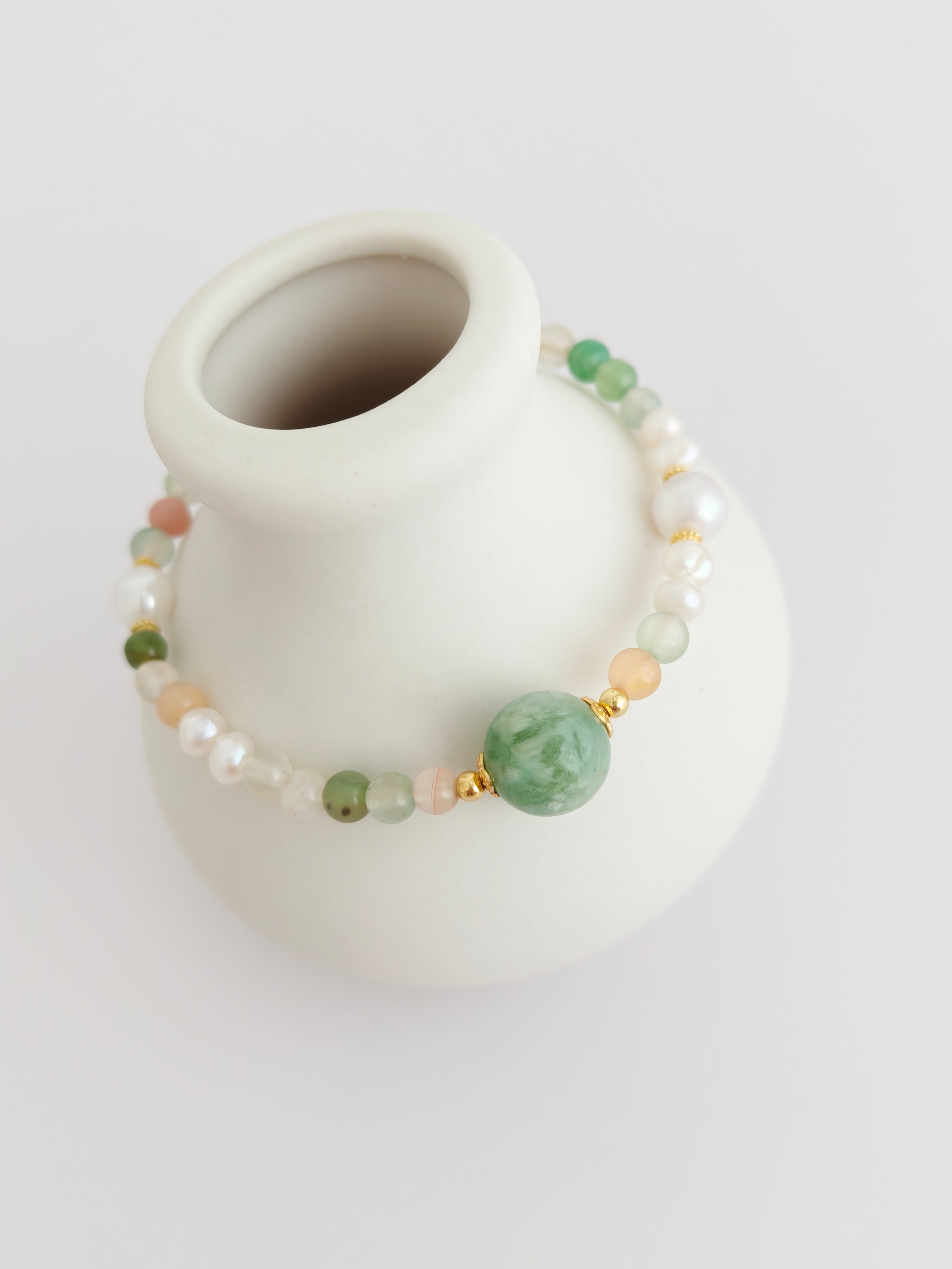 Spiritual Wellness — Pearl & Green Garnet Bracelet